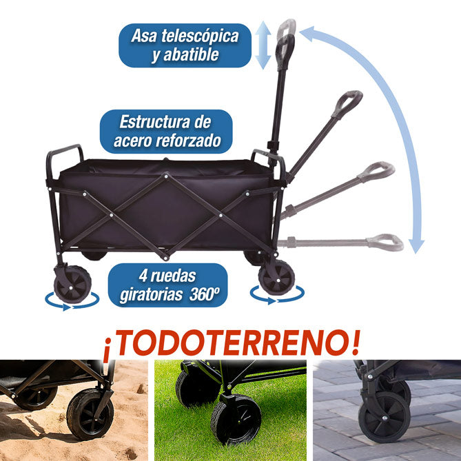Carrito Plegable Multiusos Titán – Soporta hasta 100 kg, Chasis de Acero y Ruedas Todo Terreno