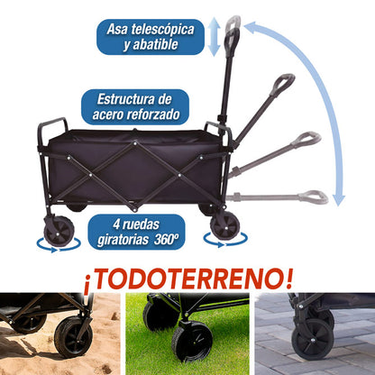 Carrito Plegable Multiusos Titán – Soporta hasta 100 kg, Chasis de Acero y Ruedas Todo Terreno